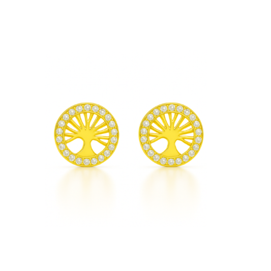 BRINCO ARVORE DA VIDA  EM PRATA DOURADA 925 COM ZIRCONIAS