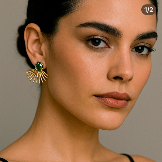 BRINCOS EM PRATA 925% DOURADA C/ PEDRA VERDE