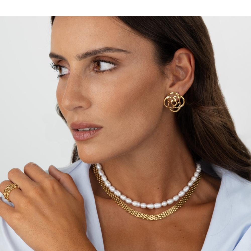 BRINCOS ONE SENHORA ROSE BLOSSOM GOLD