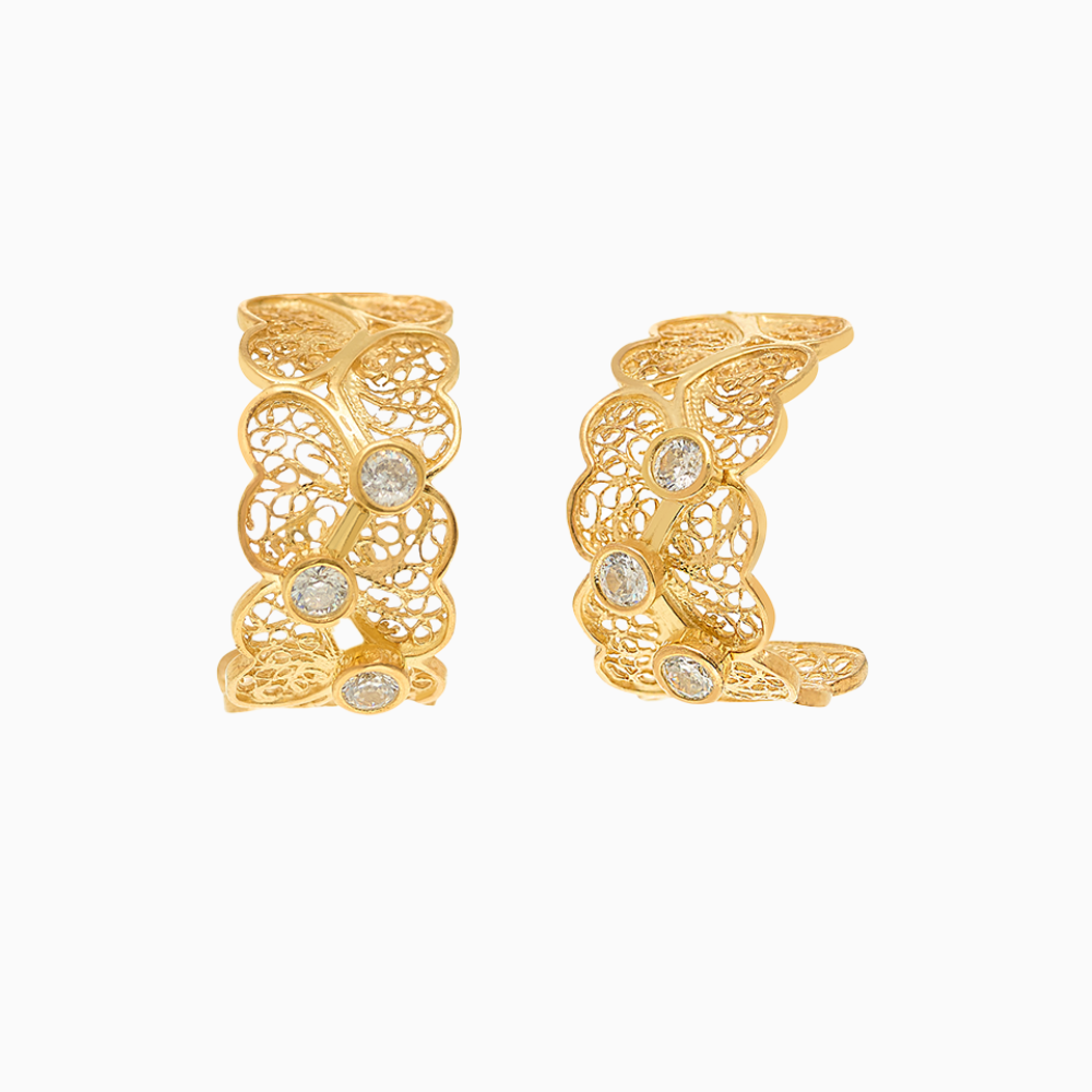 BRINCOS EUGÉNIO CAMPOS EM PRATA 925% DOURADA COM ZIRCÓNIAS