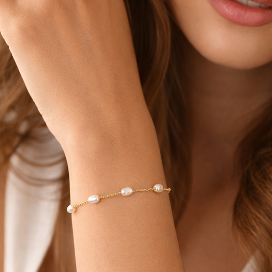 PULSEIRA EM OURO 19,2K C/ PEROLAS DE AGUA DOCE