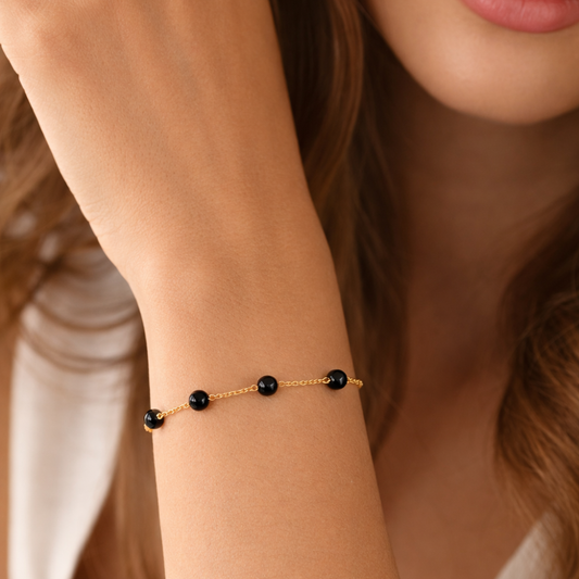 PULSEIRA EM OURO 19,2K PEDRAS HEMATITE
