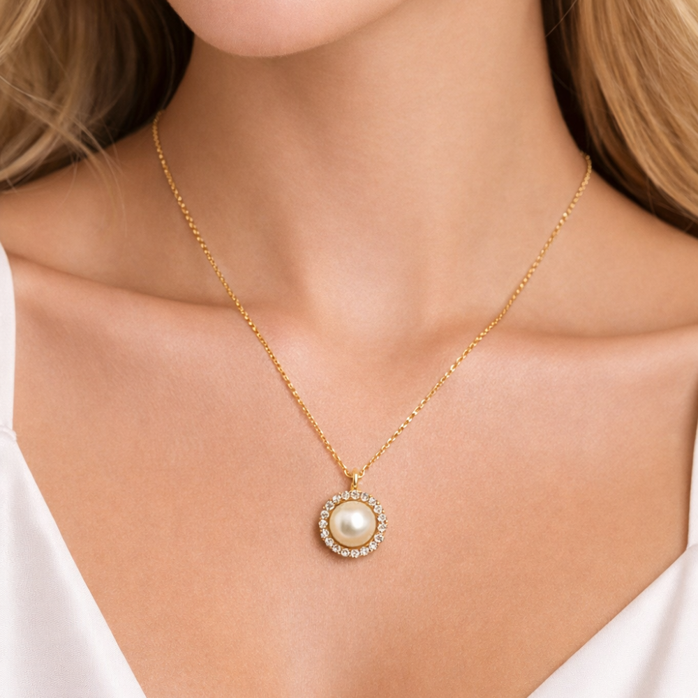 FIO EM OURO 19,2K C/ ZIRCONIAS E PEROLA