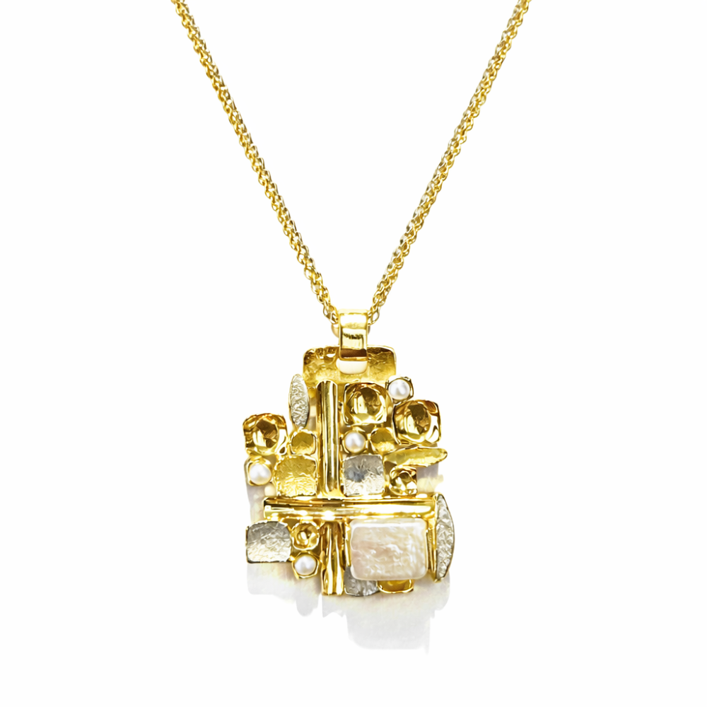 COLAR BICOLOR EM OURO 19,2K  C/ PEROLAS