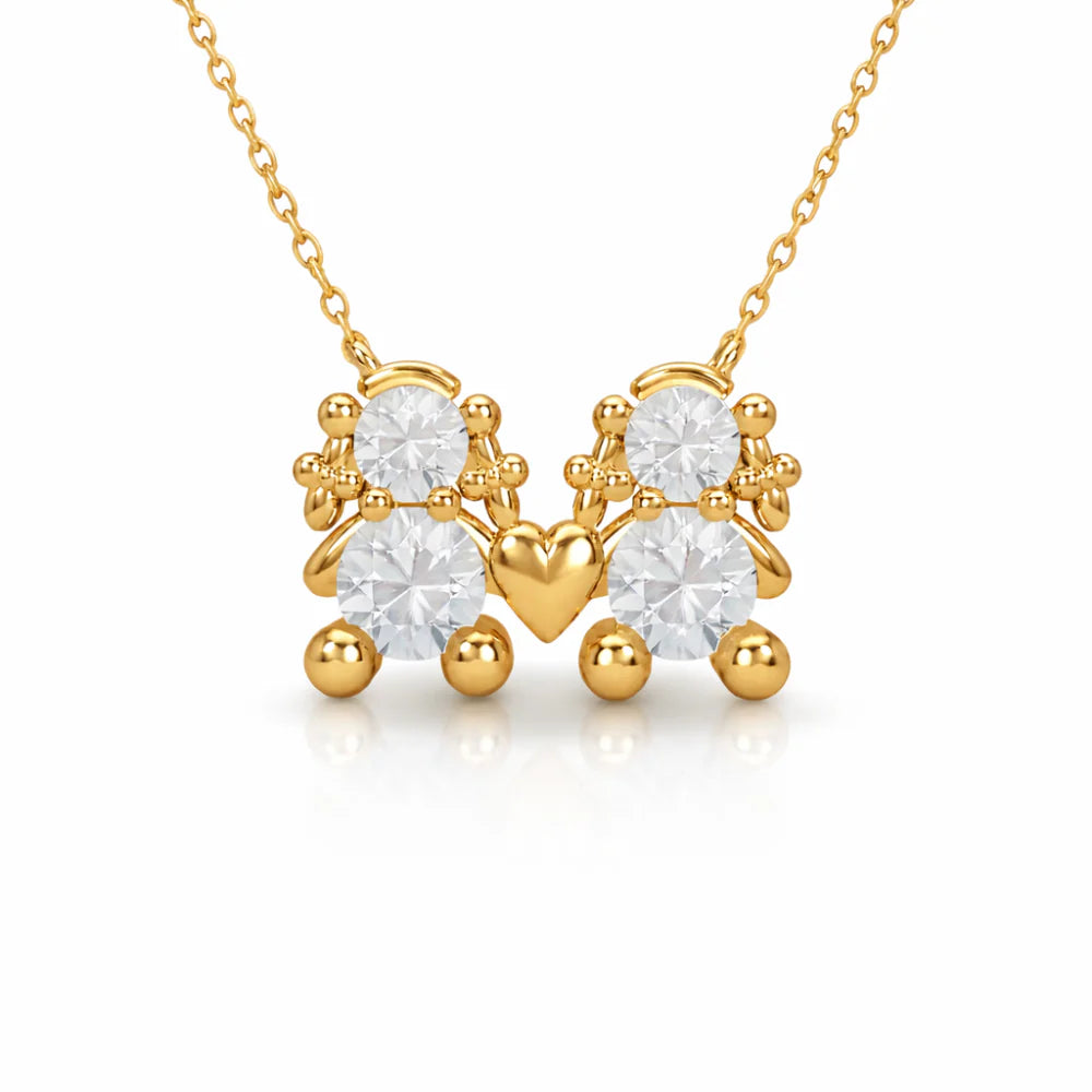 FIO EM PRATA 925% DOURADA 2 MENINAS AMORZINHO BY MOCHO