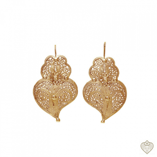 BRINCOS SAUDEDE FILIGRANA CORAÇÃO 3,7cm PRATA 9255 DOURADA