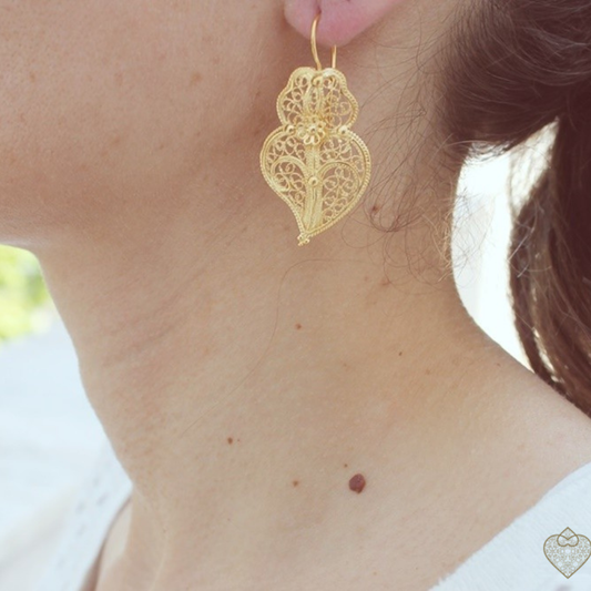 BRINCOS SAUDEDE FILIGRANA CORAÇÃO 3,7cm PRATA 9255 DOURADA