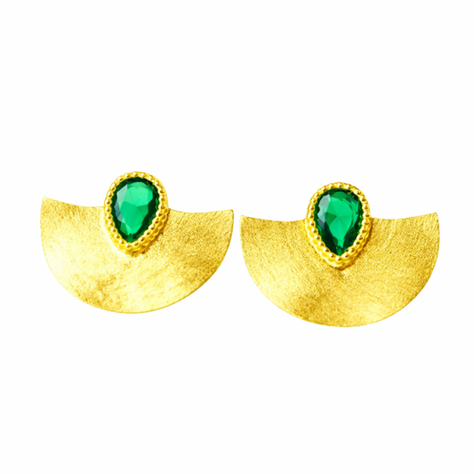 BRINCOS EM PRATA 925% DOURADO COM ZIRCONIA VERDE