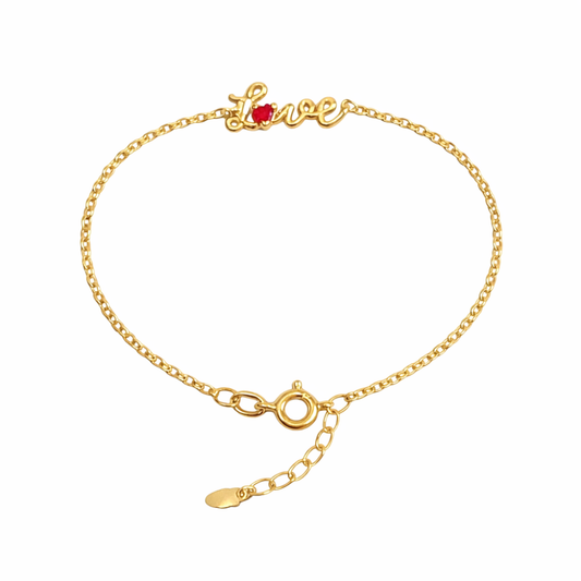 PULSEIRA EM PRATA 925 LOVE COM PEDRA COR RUBI