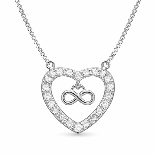 COLAR PRATA CORAÇÃO C/ PEDRAS BRANCAS INFINITO