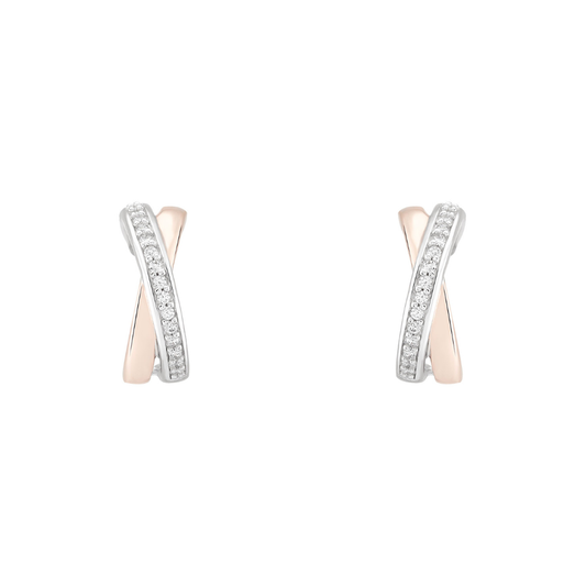BRINCOS UNIKE EM PRATA 925 LOVE IN ROSE CONNECTED CIRCLE