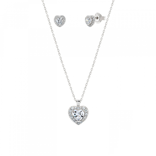 PACK UNIKE CLASSIC HEART EM PRATA 925% COLAR E BRINCOS