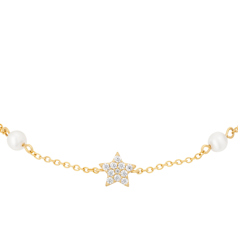 PULSEIRA UNIKE EM PRATA 925% DOURADA STAR & PEARLS