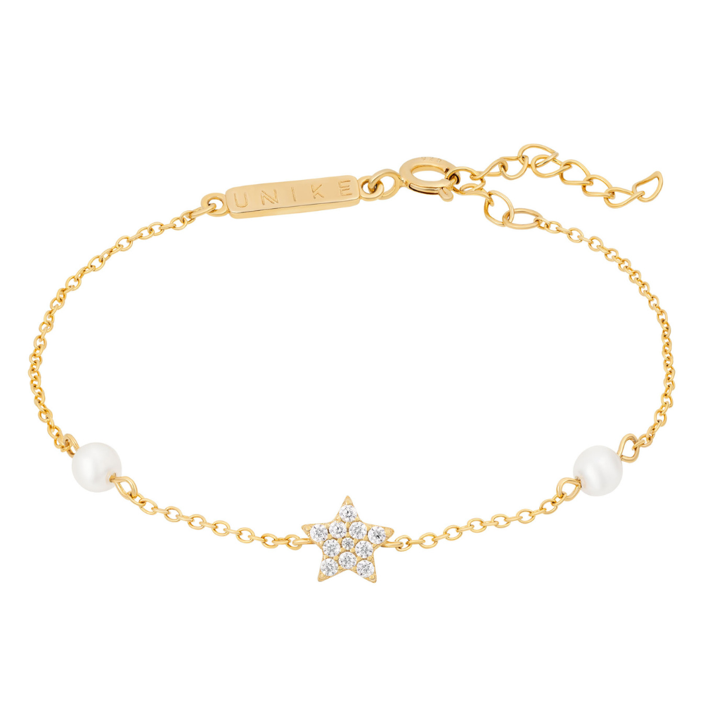 PULSEIRA UNIKE EM PRATA 925% DOURADA STAR & PEARLS