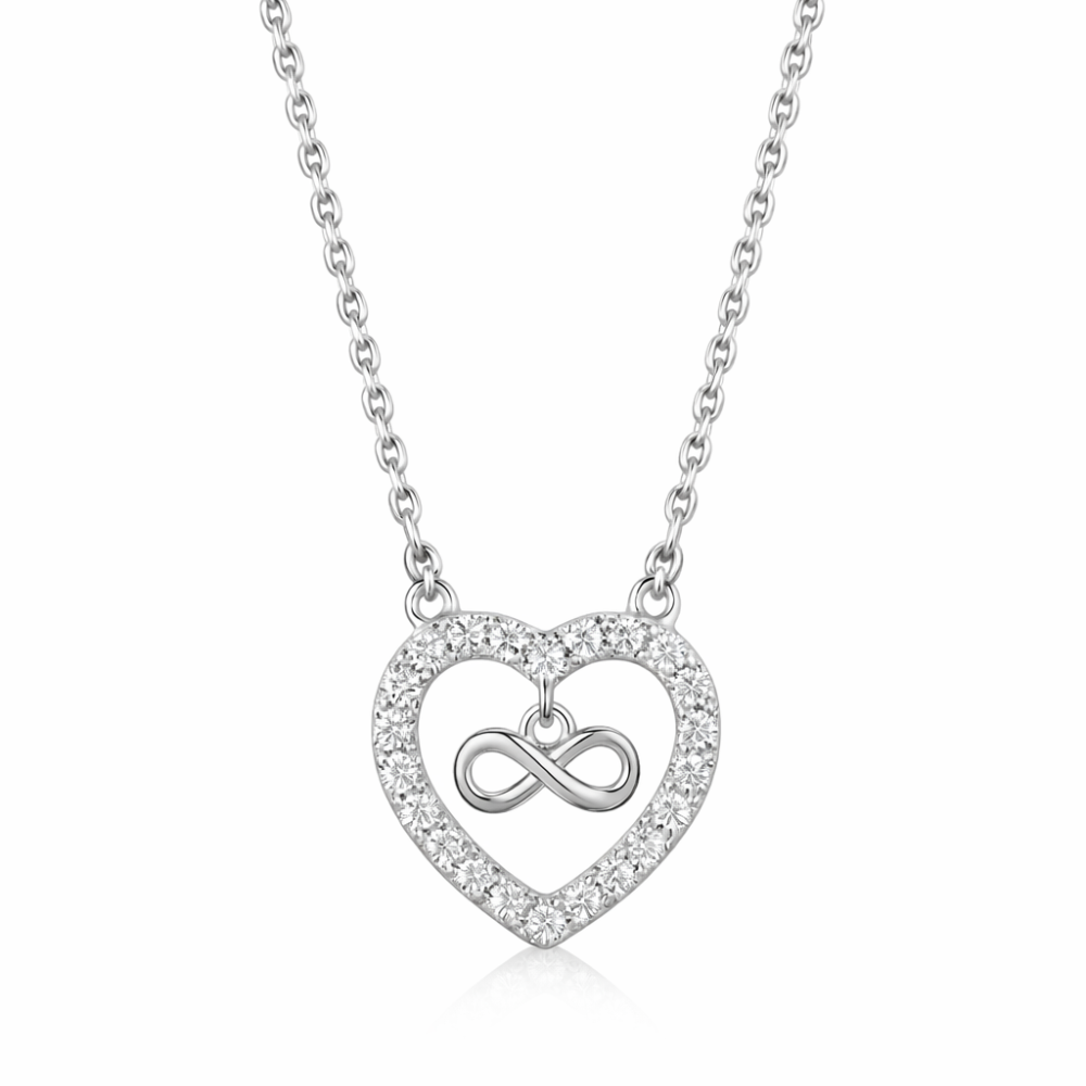COLAR PRATA CORAÇÃO C/ PEDRAS BRANCAS INFINITO