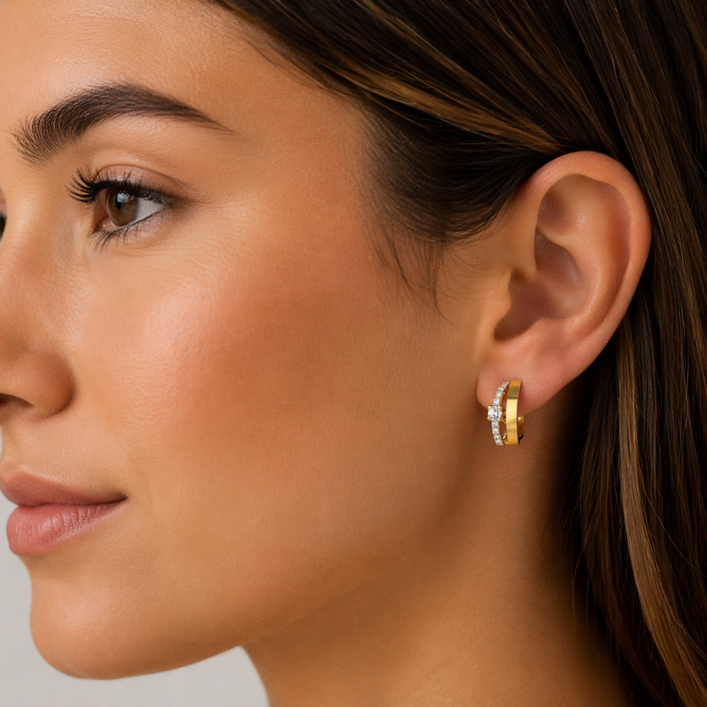 BRINCOS EM OURO 9K COM ZIRCONIAS