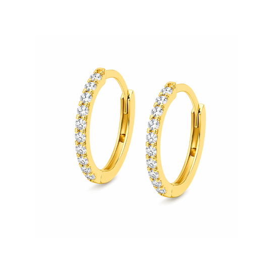 BRINCOS ( ARGOLAS ) EM OURO 9K C/ ZIRCONIAS