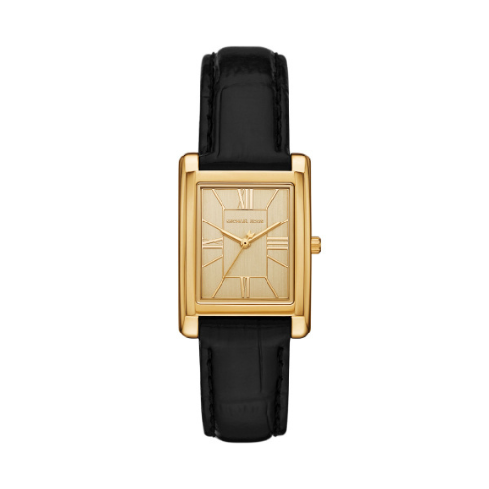 RELOGIO MICHAEL KORS MK4965 DOURADO BRACELETE EM PELE PRETA MOST CHAMPANHE