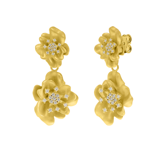 BRINCOS E. CAMPOS EM PRATA 925% DOURADA C/ ZIRCONIAS