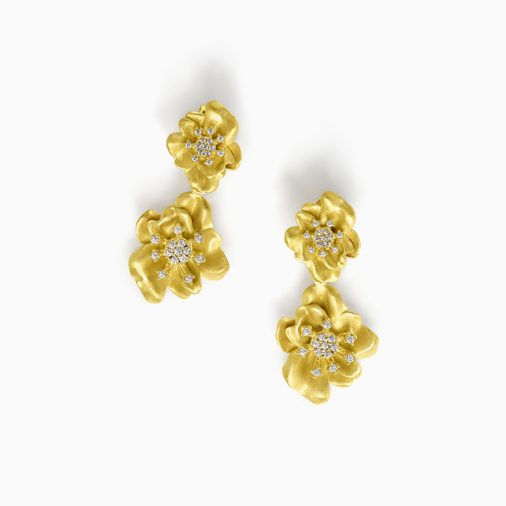 BRINCOS E. CAMPOS EM PRATA 925% DOURADA C/ ZIRCONIAS