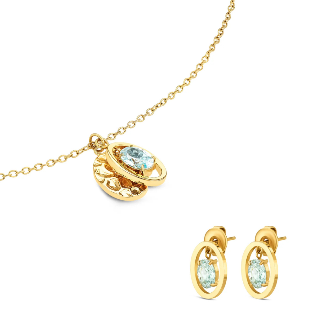 SET COLAR & BRINCOS ONE SENHORA BIRTHSTONE MARÇO
