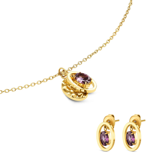 SET COLAR & BRINCOS ONE SENHORA BIRTHSTONE FEVEREIRO