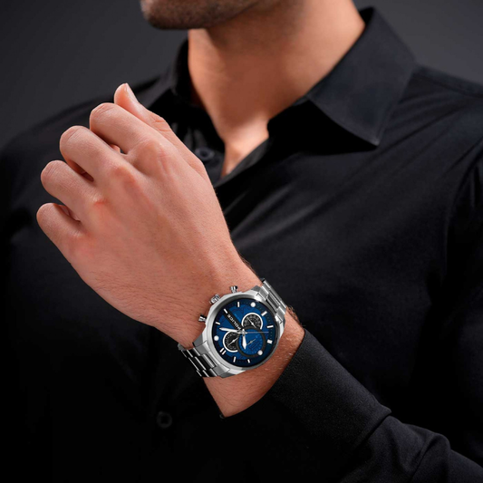 RELOGIO POLICE REACTOR FUNDO AZUL PRATEADO