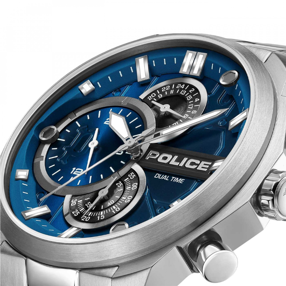 RELOGIO POLICE REACTOR FUNDO AZUL PRATEADO