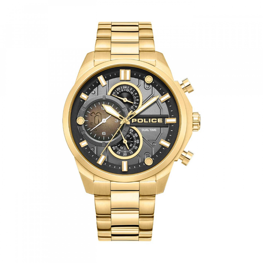 RELOGIO POLICE REACTOR FUNDO PRETO E DOURADO