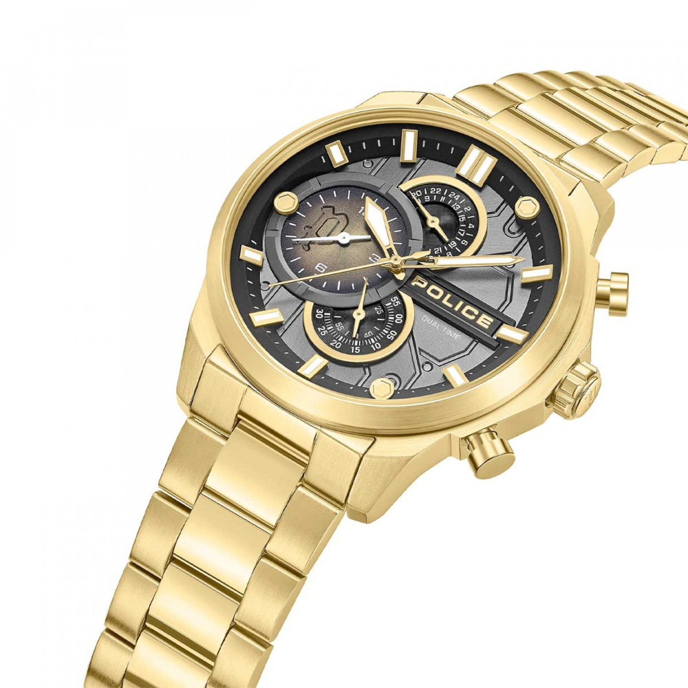RELOGIO POLICE REACTOR FUNDO PRETO E DOURADO
