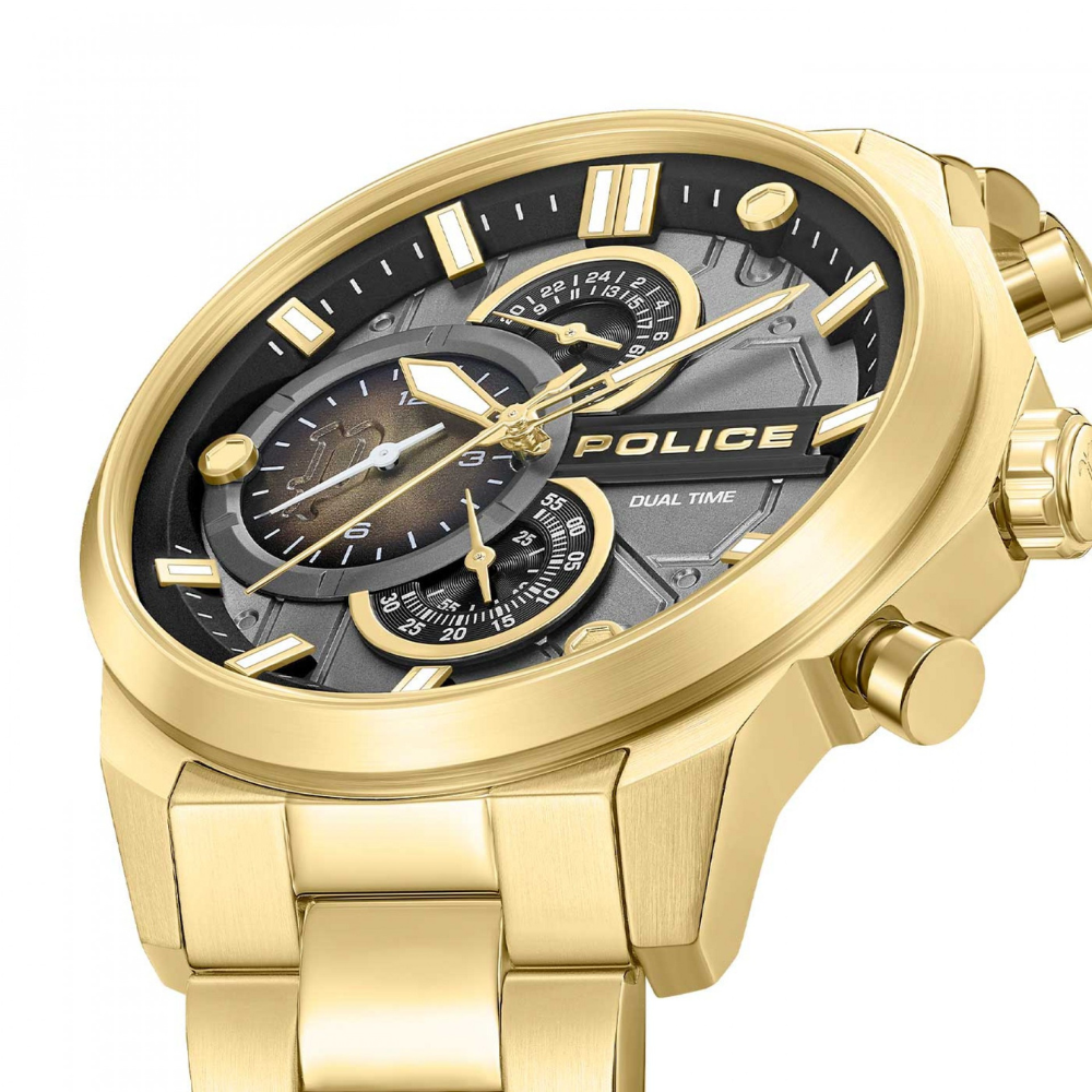 RELOGIO POLICE REACTOR FUNDO PRETO E DOURADO