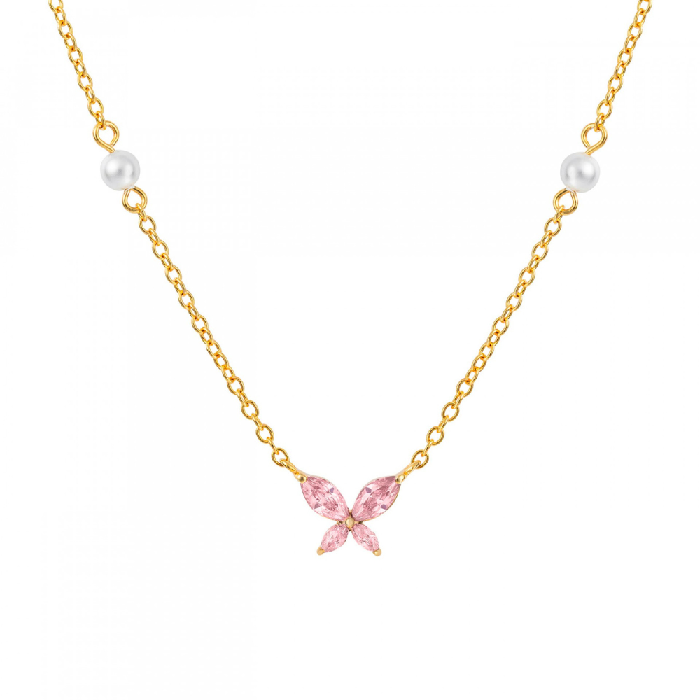COLAR UNIKE FUN SS26 BUTTERFLY & PEARLS GOLDEN EM PRATA 925