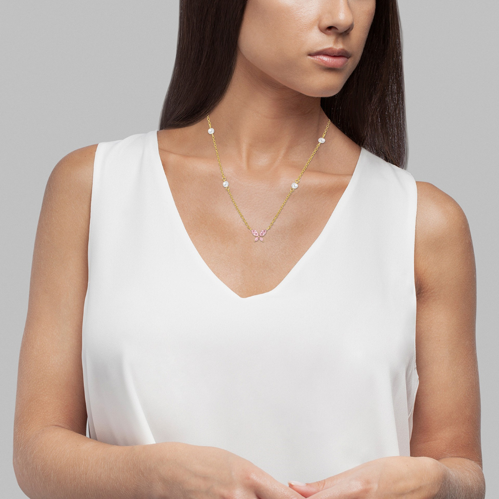 COLAR UNIKE FUN SS26 BUTTERFLY & PEARLS GOLDEN EM PRATA 925