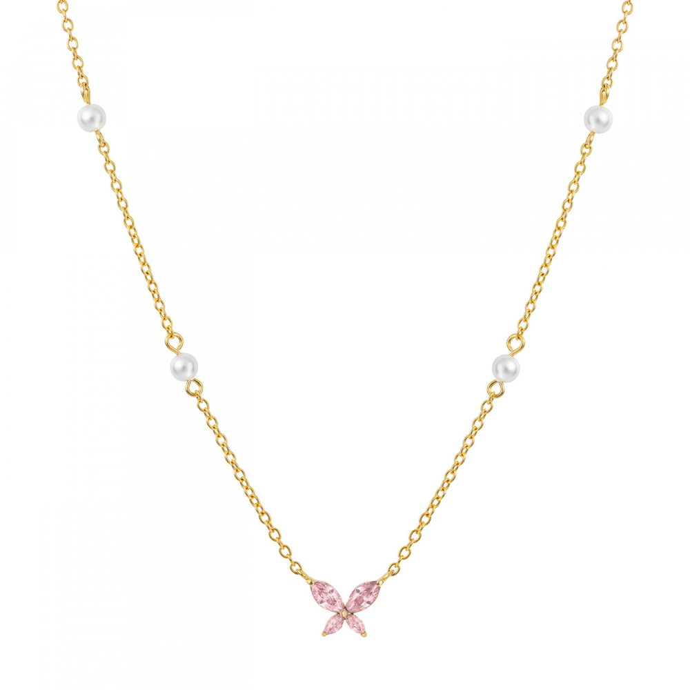 COLAR UNIKE FUN SS26 BUTTERFLY & PEARLS GOLDEN EM PRATA 925