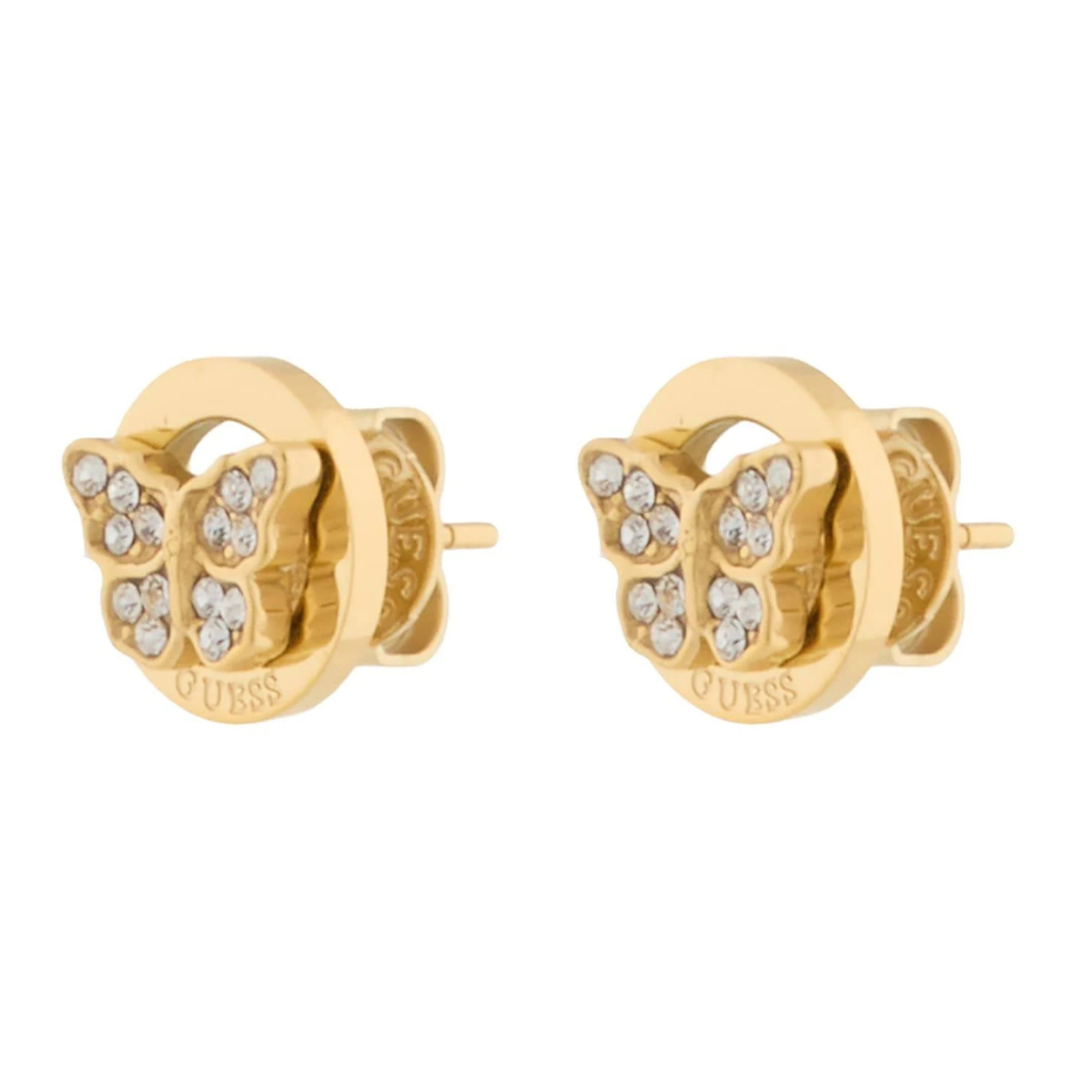 BRINCOS  GUESS EM AÇO DOURADO COM ZIRCONIAS