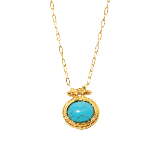 COLAR  EM PRATA 925 COM PEDRA TURQUESA PLAQUEADO A OURO - COULEURS D' ARGENT