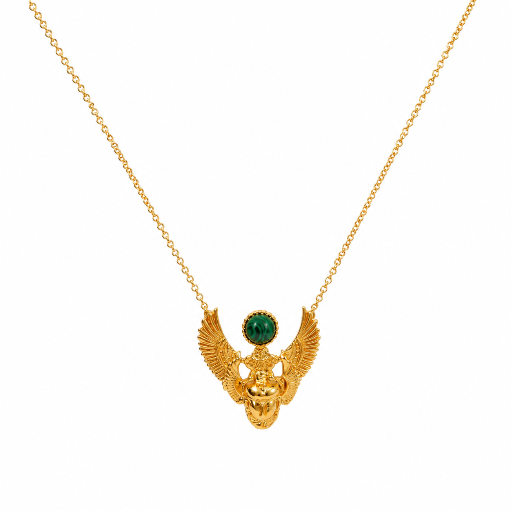 COLAR  EM PRATA 925 COM PEDRA MALAQUITE  PLAQUEADO A OURO - COULEURS D' ARGENT