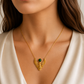 COLAR  EM PRATA 925 COM PEDRA MALAQUITE  PLAQUEADO A OURO - COULEURS D' ARGENT