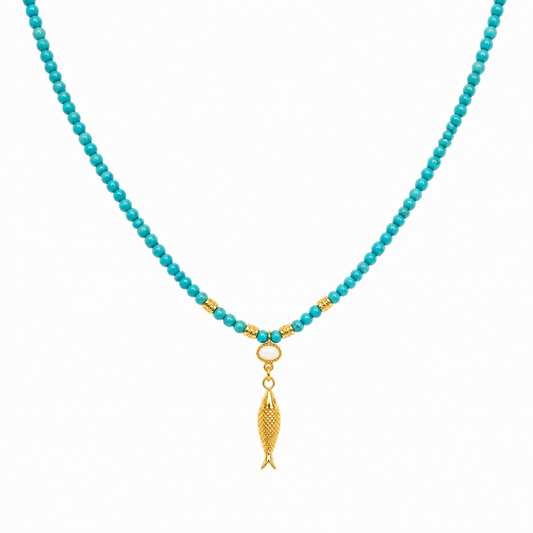 COLAR  EM PRATA 925 PEIXE  COM PEDRAS TURQUESAS PLAQUEADO A OURO - COULEURS D' ARGENT