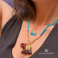COLAR  EM PRATA 925 ELEFANTE COM PEDRA MALAQUITE PLAQUEADO A OURO - COULEURS D' ARGENT