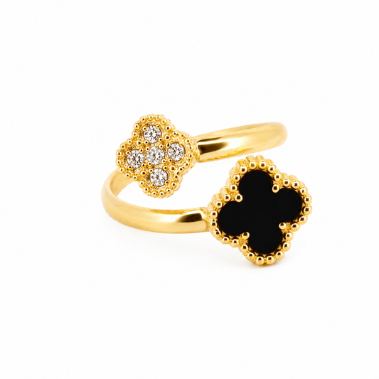 ANEL EM PRATA 925 DOURADO ZIRCÃO PEDRA PRETA GOFREY