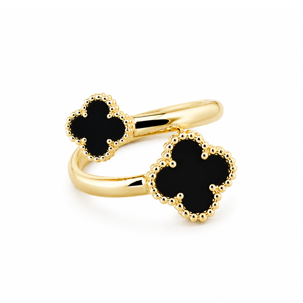 ANEL PRATA 925 DOURADO C/ PEDRAS PRETAS GOFREY