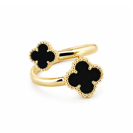 ANEL PRATA 925 DOURADO C/ PEDRAS PRETAS GOFREY