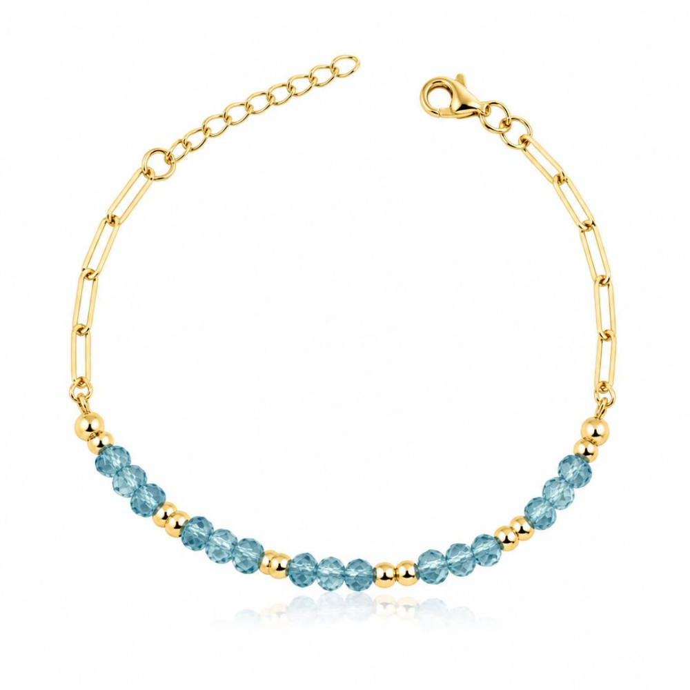 PULSEIRA EM PRATA 925 DOURADA COM PEDRAS AZUL