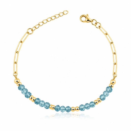 PULSEIRA EM PRATA 925 DOURADA COM PEDRAS AZUL