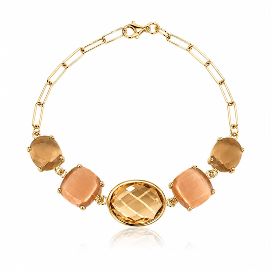 PULSEIRA EM PRATA 925 DOURADA COM PEDRAS DE COR