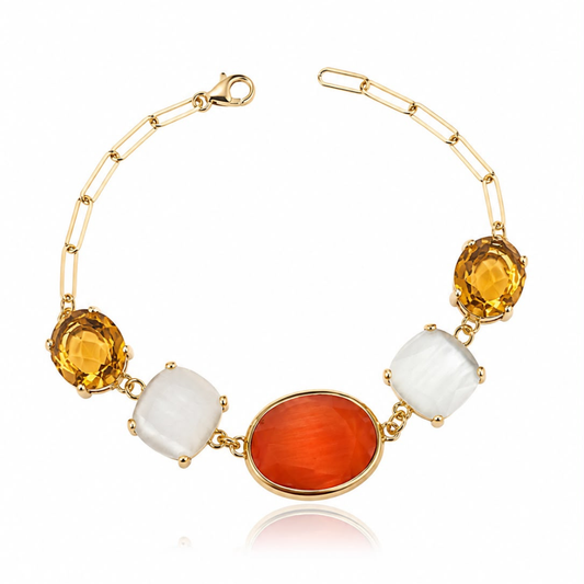 PULSEIRA EM PRATA 925 DOURADA COM PEDRAS DE COR