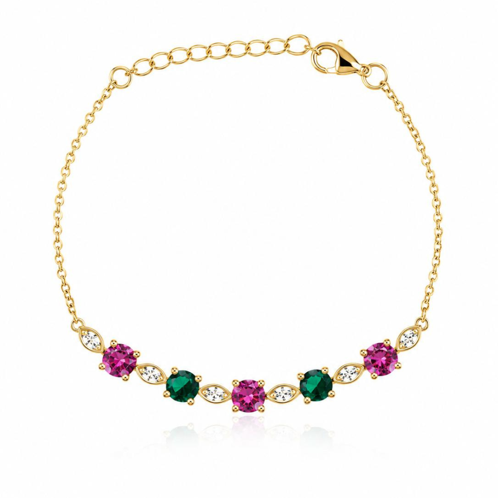 PULSEIRA EM PRATA 925 DOURADA COM PEDRAS DE COR