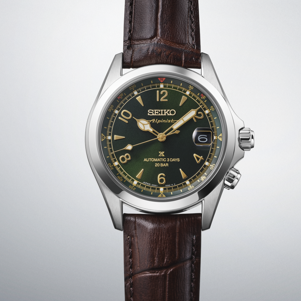 SEIKO PROSPEX ALPINIST 6R55 MOST VERDE PELE CASTANHA