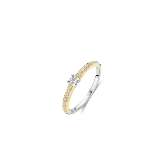 ANEL TI SENTO EM PRATA 925% BICOLOR COM ZIRCONIAS